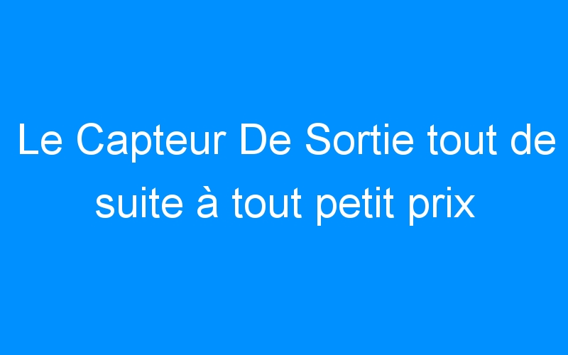 You are currently viewing Le Capteur De Sortie tout de suite à tout petit prix